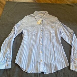 GUESS women’s Blue/White Stripe Button-Up Shirt